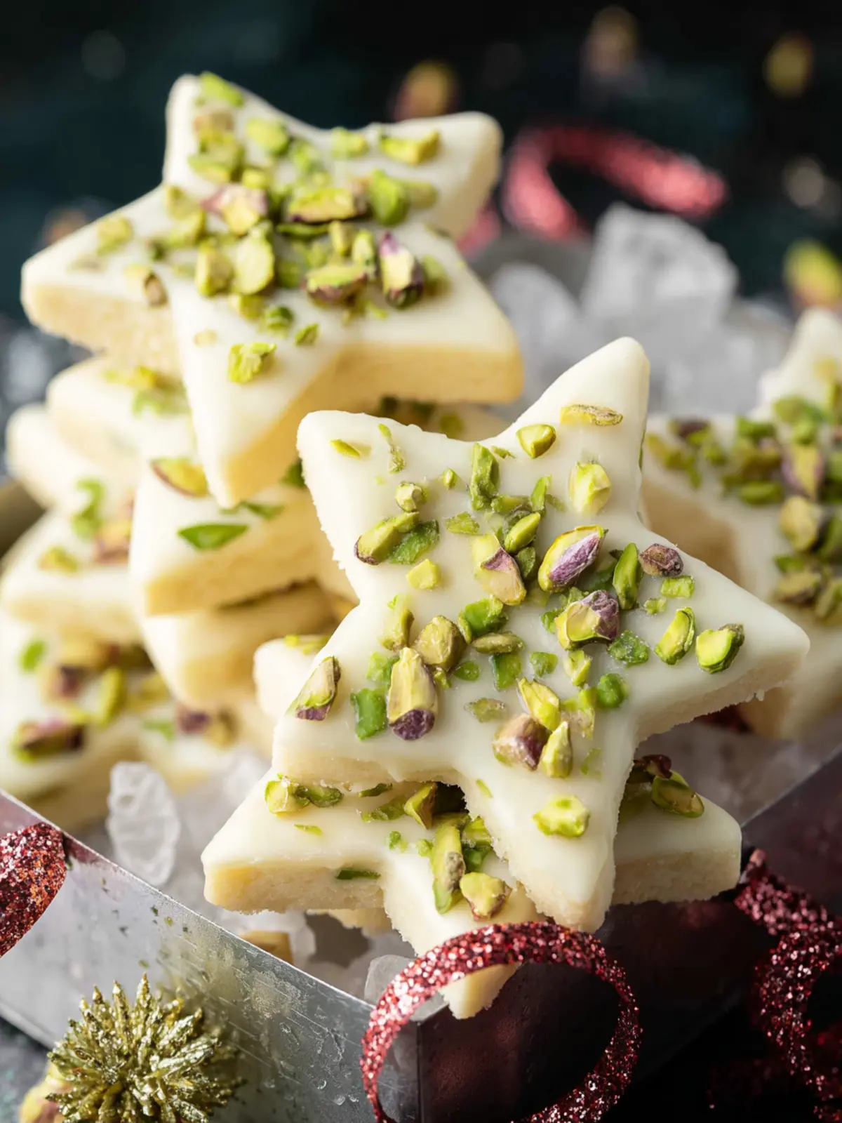 White Chocolate Pistachio Christmas Star Cookies First Image