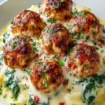 Southern-Style Baked Chicken Ricotta Meatballs with Creamy Spinach Alfredo First Image
