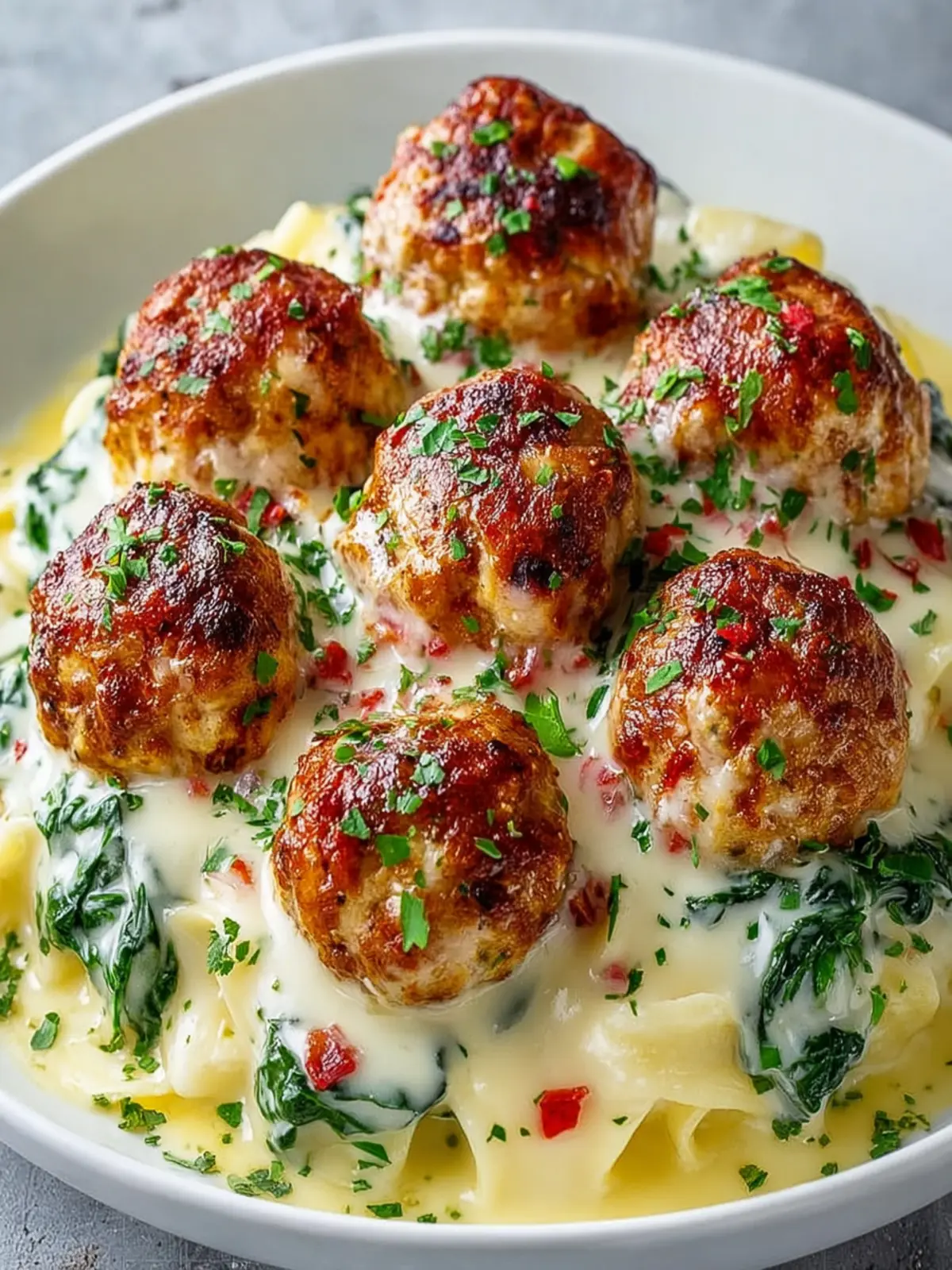 Southern-Style Baked Chicken Ricotta Meatballs with Creamy Spinach Alfredo First Image