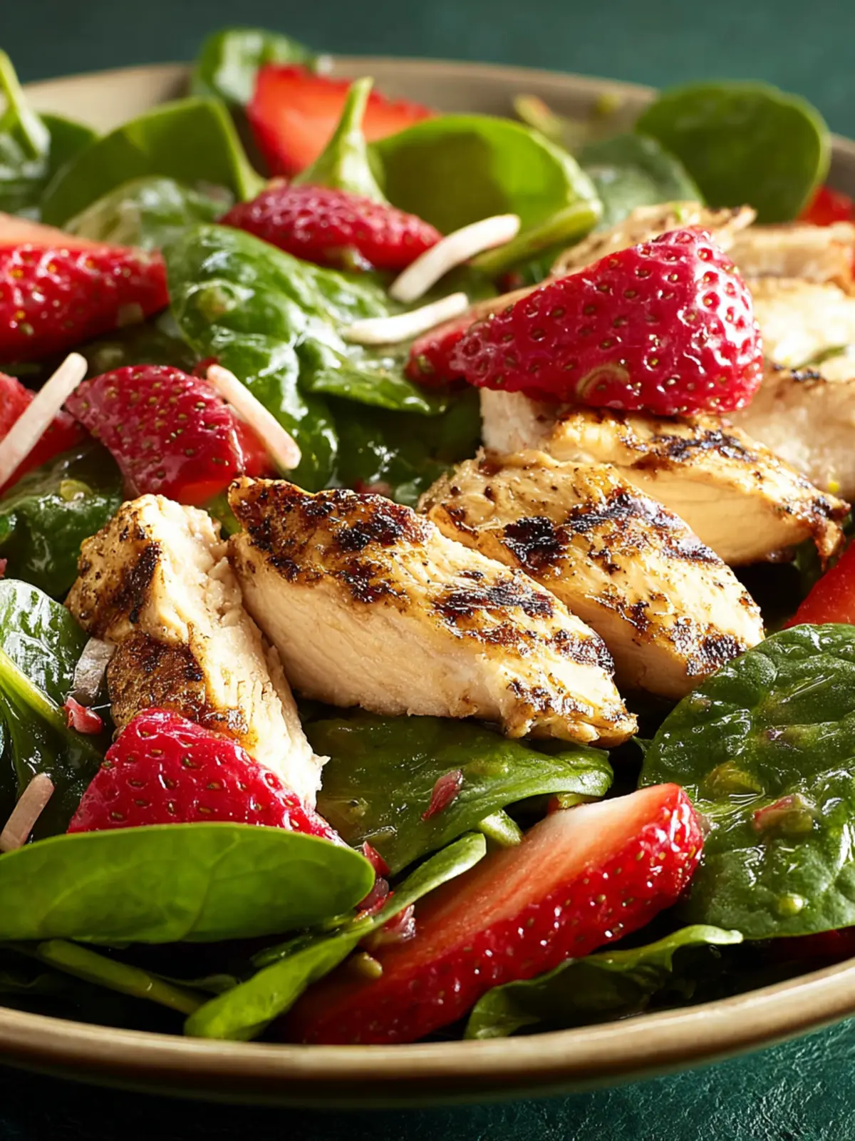 Zesty Chicken Strawberry Spinach Salad with Ginger-Lime Dressing First Image