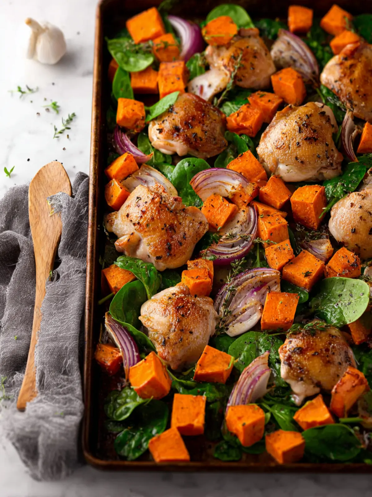 Sheet Pan Chicken Thighs and Sweet Potatoes First Image