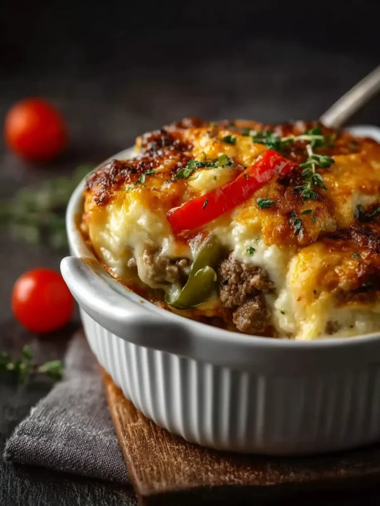 Low Carb Philly Cheesesteak Casserole First Image