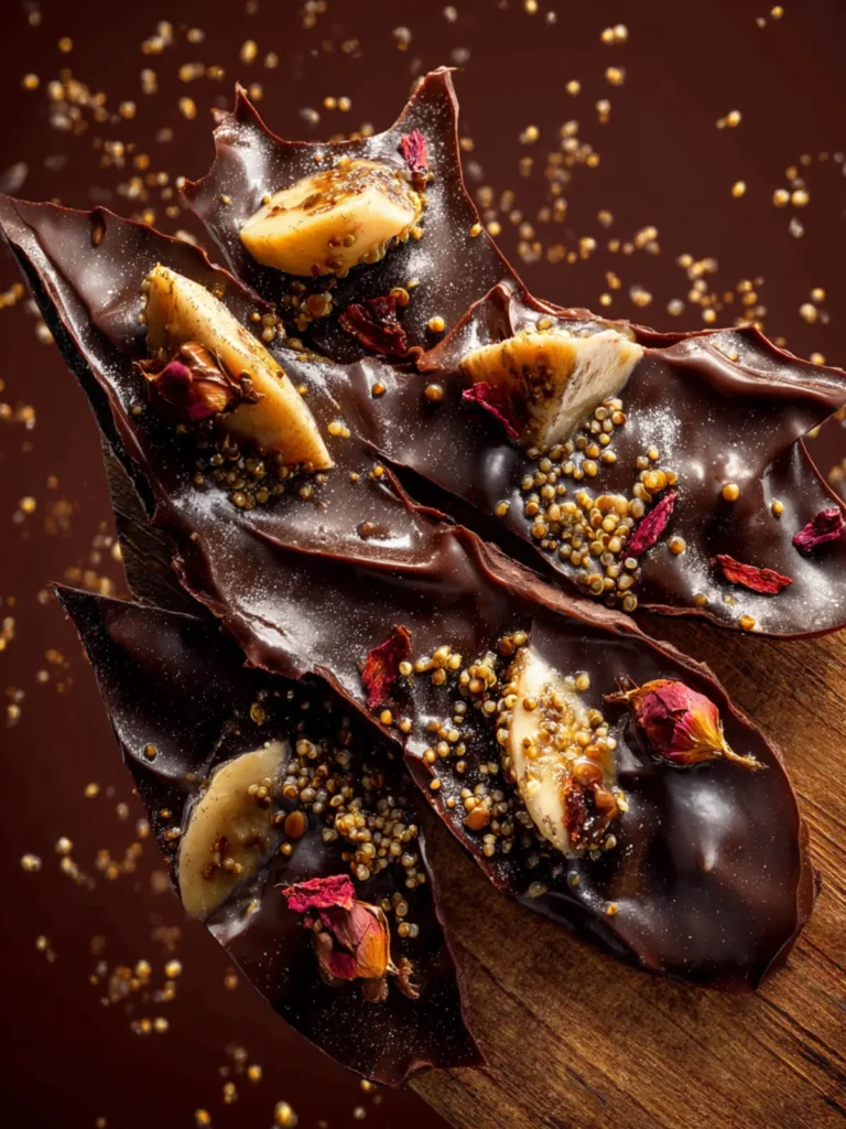 Dark Chocolate Banana Bark with Puffed Quinoa. First Image