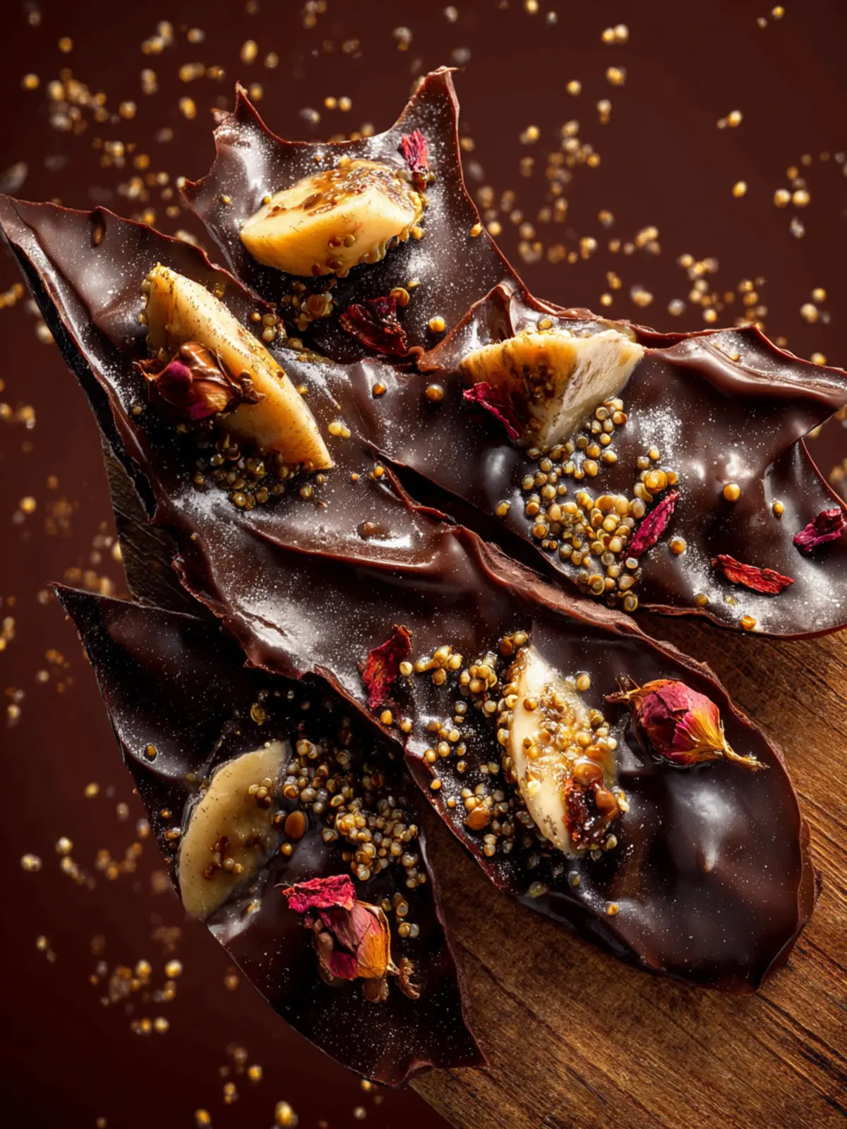 Dark Chocolate Banana Bark with Puffed Quinoa. First Image